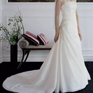 Davids Bridal Taffeta draped A-line gown